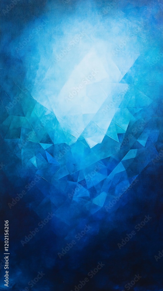 Poster abstract blue painting with geometric shapes and a gradient effect creating depth and movement