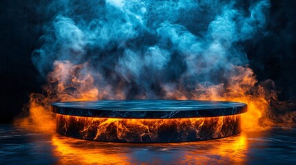 Black Marble podium in fire