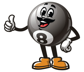 Billiard Ball with mustache,       Cartoon Character Mascot Illustration Vector Clip-art Hand-drawn Logo Design