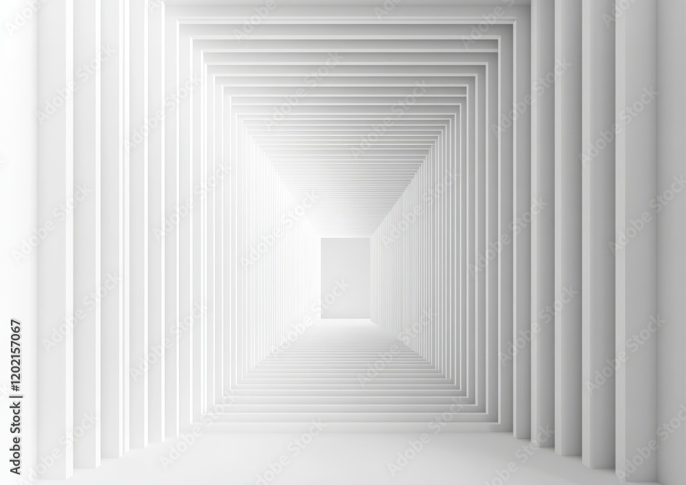 Aufkleber minimalistic white tunnel with repeated geometric shapes leading to a bright center, evoking a sense