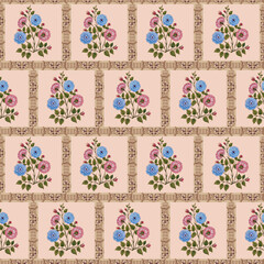  seamless color full flower leaf bunch pattern background design