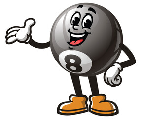 Billiard Ball Cartoon Character Mascot Illustration Vector Clip-art Hand-drawn Logo Design