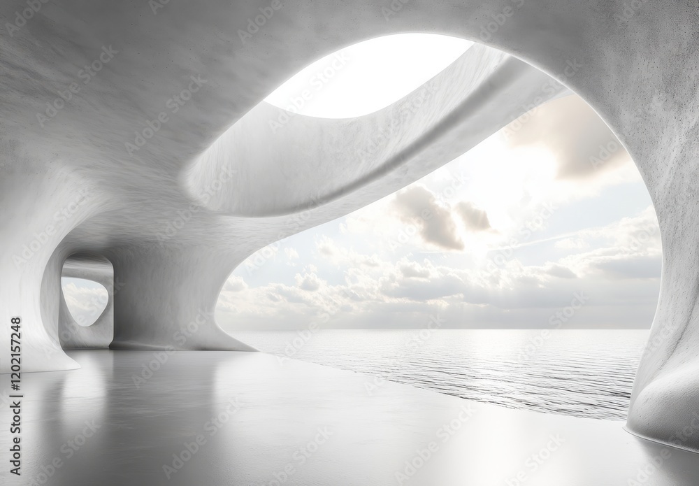 Aufkleber modern abstract architecture showcasing fluid shapes and organic forms, illuminated by natural light