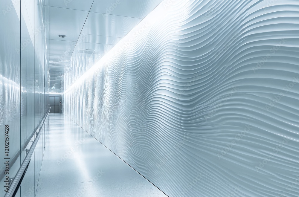 Poster modern abstract corridor with textured wall design and soft lighting, creating a serene atmosphere i