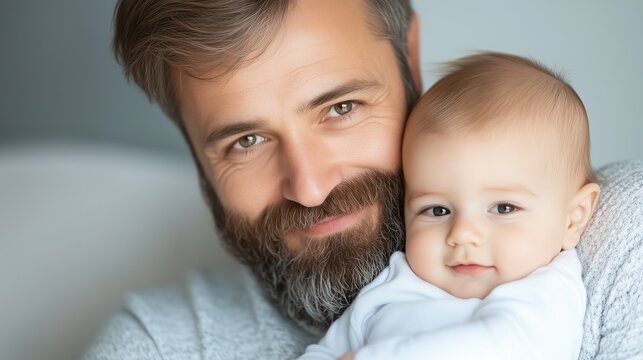 Generational Bonding Between Smiling Grandfather and Baby Capturing Love and Family Connection in Warm and Cozy Setting
