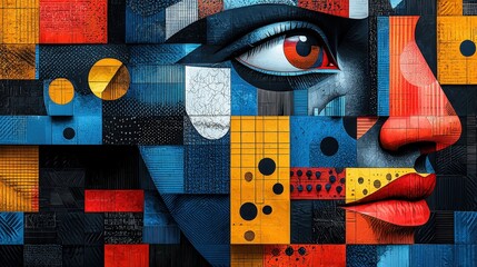 Abstract portrait with geometric shapes and bold colors. Perfect for modern art lovers. Use as phone wallpaper, wall art, or on apparel.