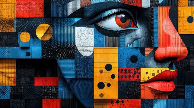 Fototapeta Abstract portrait with geometric shapes and bold colors. Perfect for modern art lovers. Use as phone wallpaper, wall art, or on apparel.