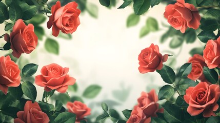 Coral Roses Frame A Soft Background Image