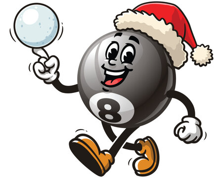 recommend clip art: Billiard Ball playing snowballs and wearing a christmas hat,      Cartoon Character Mascot Illustration Vector Clip-art Hand-drawn Logo Design
