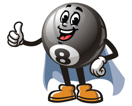 recommend clip art: Billiard Ball with caped superhero style,      Cartoon Character Mascot Illustration Vector Clip-art Hand-drawn Logo Design