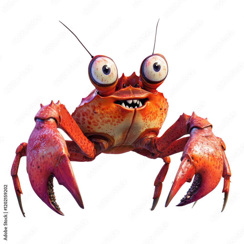 Aufkleber a digitally rendered image of a cartoon crab with large eyes and a broad smile, set against a plain 