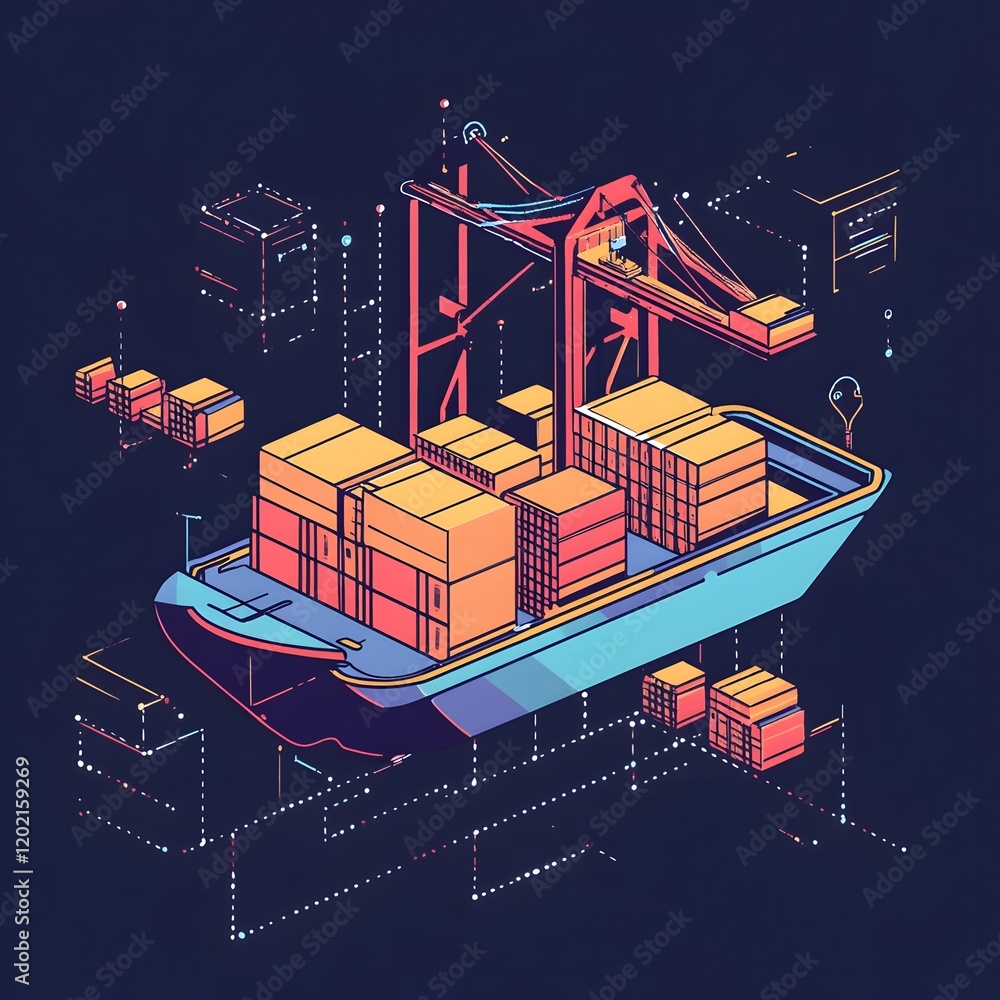 Poster minimalist representation of revolutionizing the interconnected systems powering global logistics an