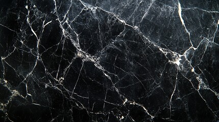 Black marble surface with white veins close-up for background