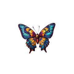 Vibrant Butterfly: A captivating butterfly with blue, yellow and red wings, showcasing intricate patterns and shimmering scales, a vibrant symbol of nature's beauty and delicate artistry.