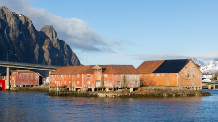 Obraz premium Landscape view of Svolvaer fishing village at Lofoten islands, Norway