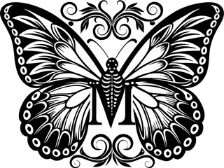 Butterfly monogram alphabet SVG bundle with floral and intricate designs