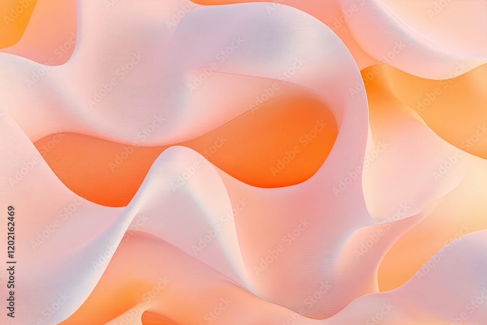 Poster soft wave patterns blend warm hues, creating serene and calming