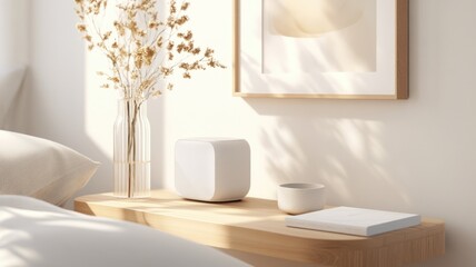 Minimalist bedroom decor featuring dried flowers and soft lighting for tranquil ambiance