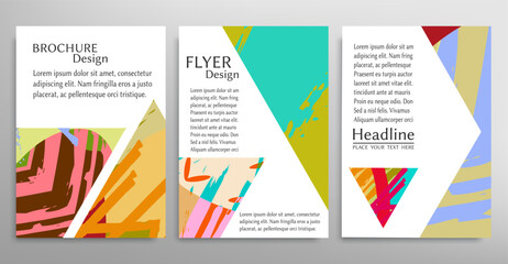 Abstract backgrouns set, grunge texture. Minimalistic art, brush strokes style. Design for card, brochure, banner idea, book cover, booklet print, flyer sheet a4. Collage page, web header template.