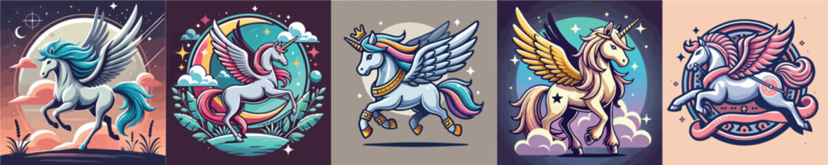 Pegasus mythological animal vector set