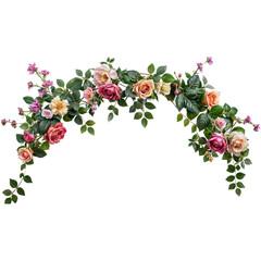 Blooming Rose Garland: A vibrant and captivating floral garland adorned with delicate pink and peach roses and lush green leaves, creating an enchanting display of springtime beauty.