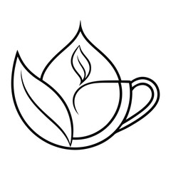 A stylized tea leaf logo in minimalist line art, with bold outlines and a subtle abstract touch to convey natural essence and simplicity.

