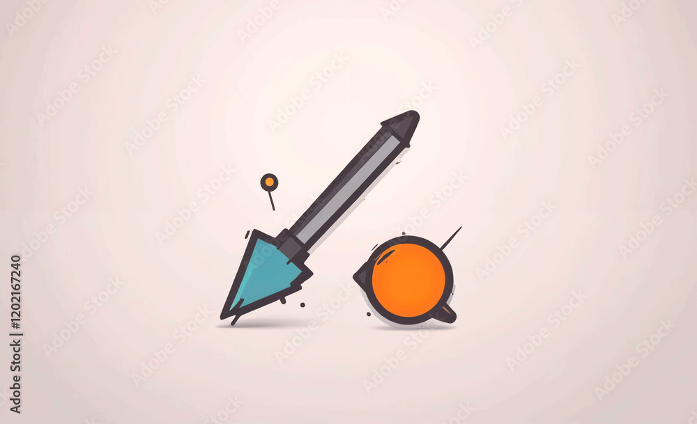 Poster A blue arrow is pointing to the right, while an orange circle is on the left. The arrow and circle are both drawn in a stylized, cartoonish way. The image has a playful, whimsical feel to it
