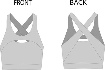 Sleeveless cropped sports top with a cutout back. Knitted top, vector mockup, fashion illustration, CAD mockup, technical drawing.