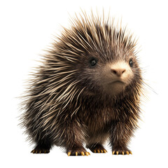 A digitally rendered image showcases an endearing baby porcupine with its distinctive quills and captivating gaze.