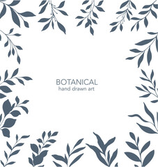 Botanical Frame. Greenery Line Art. Botanical Background trendy minimalist leaves and branches. Hand drawn floral elements. Floral Line Art Illustration