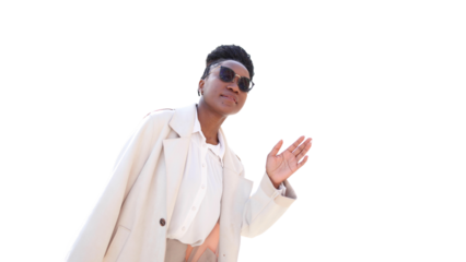 Beautiful African American woman calling a taxi