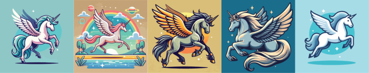 Pegasus mythological animal vector set