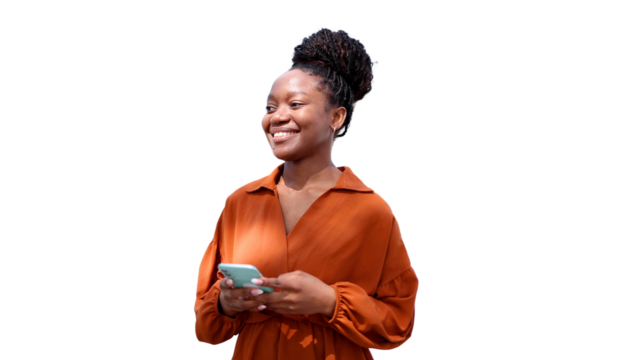 Beautiful African American woman using smartphone	