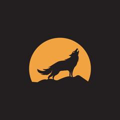 wolf logo design  vector  on mountain sunset