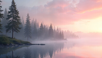 Fototapeta premium sunrise over the lake Generative AI 