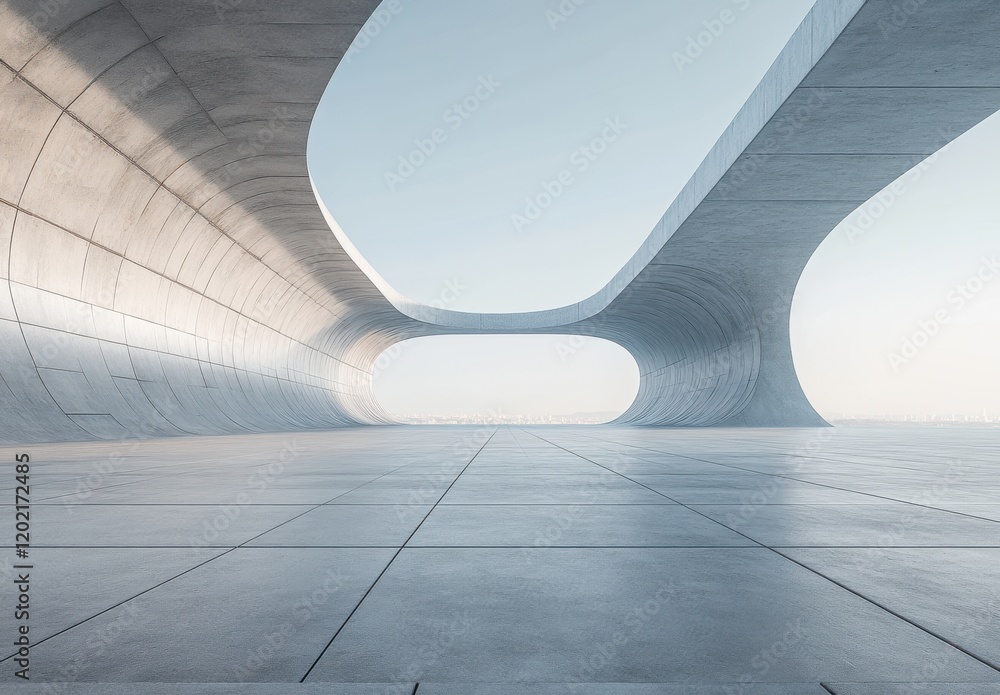 Poster modern minimalist architectural space with smooth curves and sleek concrete design showcasing open v
