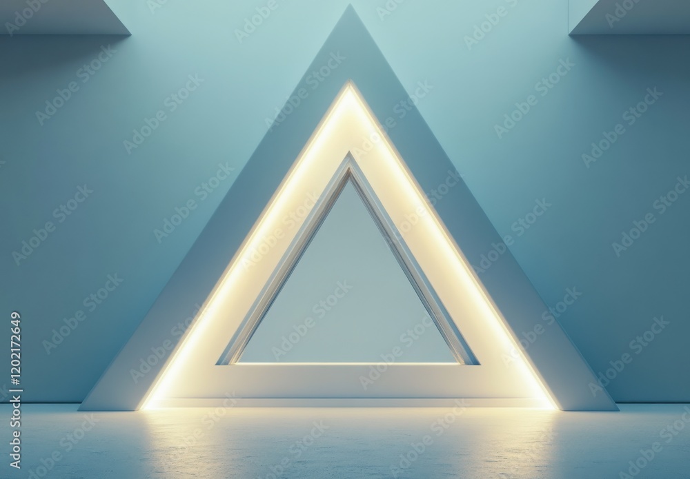 Poster modern minimalist design featuring geometric triangular shapes with soft ambient lighting in a tranq