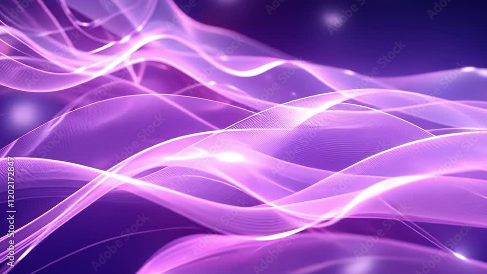 Leinwandbilder purple energy flow: abstract artwork featuring flowing, luminous purple waves with sparkling particl