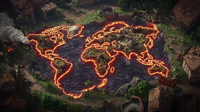 Fiery World Map: A Miniature Fantasy Realm - Powered by Adobe