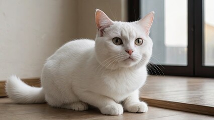 Obraz premium White british shorthair cat in the living room