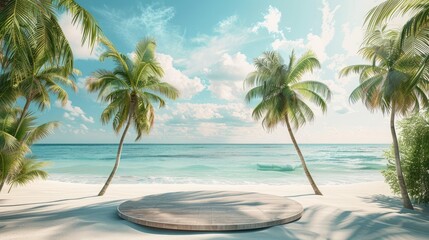 a beach scene with palm trees and the sun shining through the clouds above the ocean