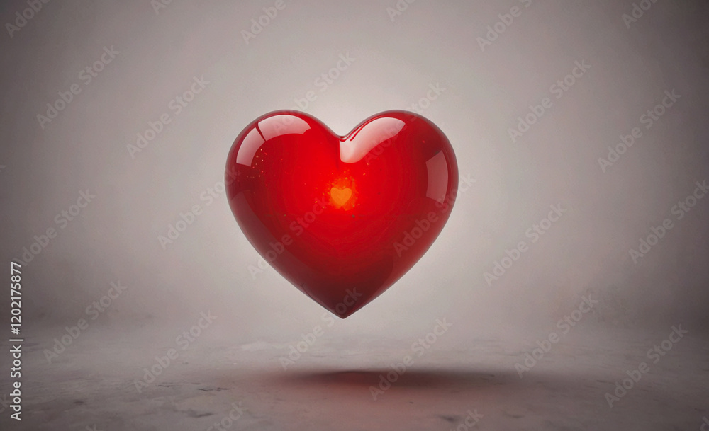 Aufkleber A red heart is floating in the air. The heart is the main focus of the image, and it is floating above a grey background. The heart is the most prominent object in the image