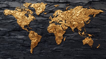 Golden World Map on Black Marble: A Luxurious Global Perspective