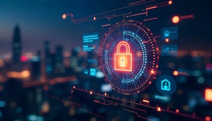 red and neon color lock with transparent coding change your password day dark view background 