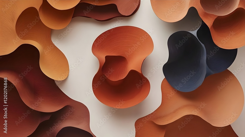 Poster abstract composition of curved shapes in warm tones, creating a harmonious visual effect.