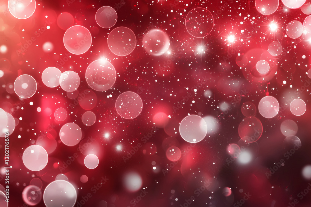 Poster bright red background with soft glowing circles and sparkling lights creates romantic and festive at