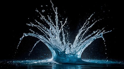 Dynamic spray of water captured in motion, creating a vibrant and energetic composition with a black background.

