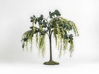 A majestic weeping willow with cascading branches and vibrant green foliage, isolated on a white canvas