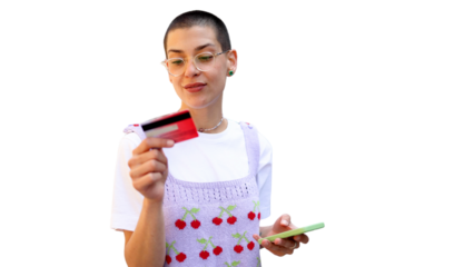 Happy woman shopping online