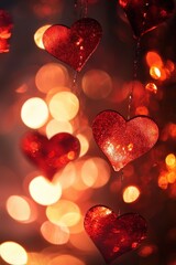 Heart shaped decorations close up. Selective focus